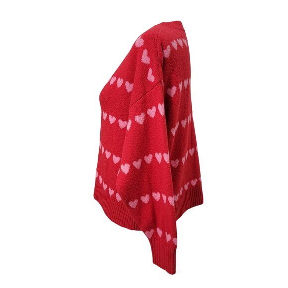 Old Navy Size MP SoSoft Valentine Red with Pink Heart Print Cardigan Sweater - Picture 2 of 10